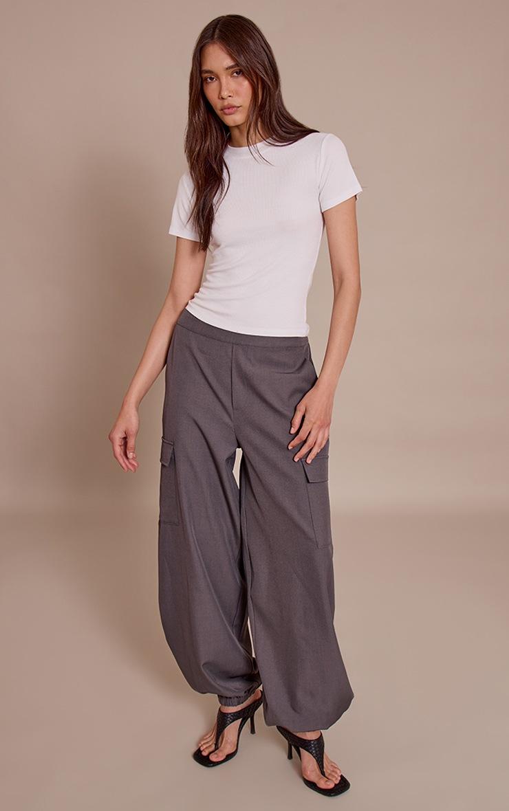 Pretty Little Thing Charcoal Woven Elasticated Hem Cargos