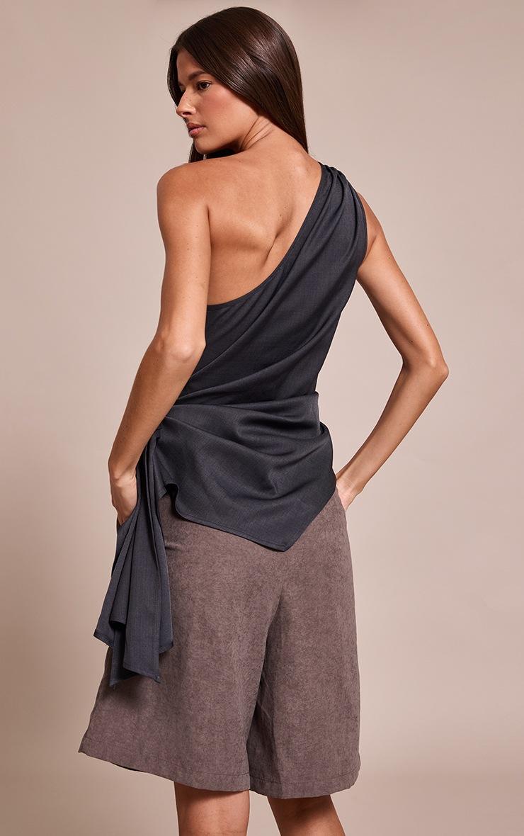Pretty Little Thing Charcoal Woven One Shoulder Drape Detail Top