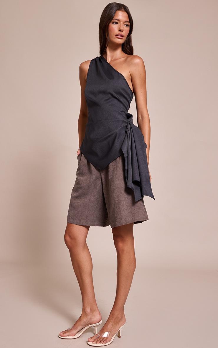 Pretty Little Thing Charcoal Woven One Shoulder Drape Detail Top