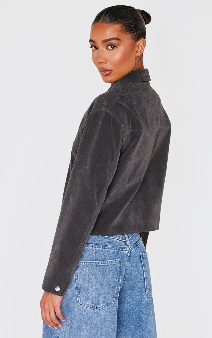 Pretty Little Thing Charcoal Zip Up Faux Suede Jacket