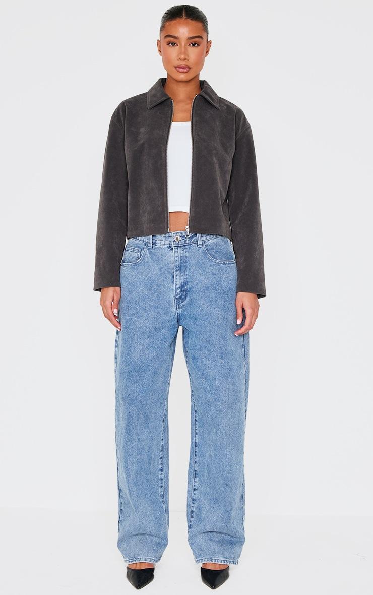 Pretty Little Thing Charcoal Zip Up Faux Suede Jacket