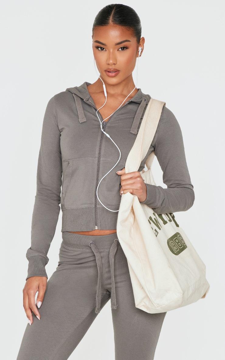 Pretty Little Thing Charcoal Zip Up Fitted Track Top