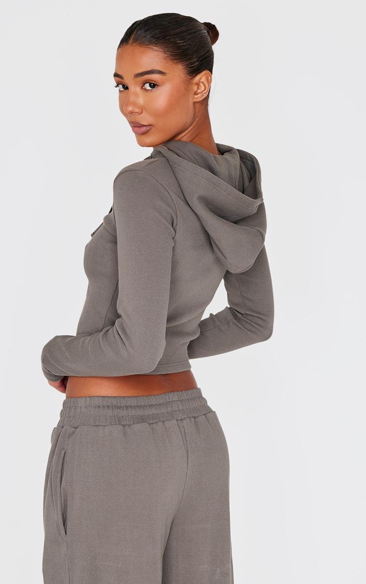 Pretty Little Thing Charcoal Zip Up Ribbed Track Top