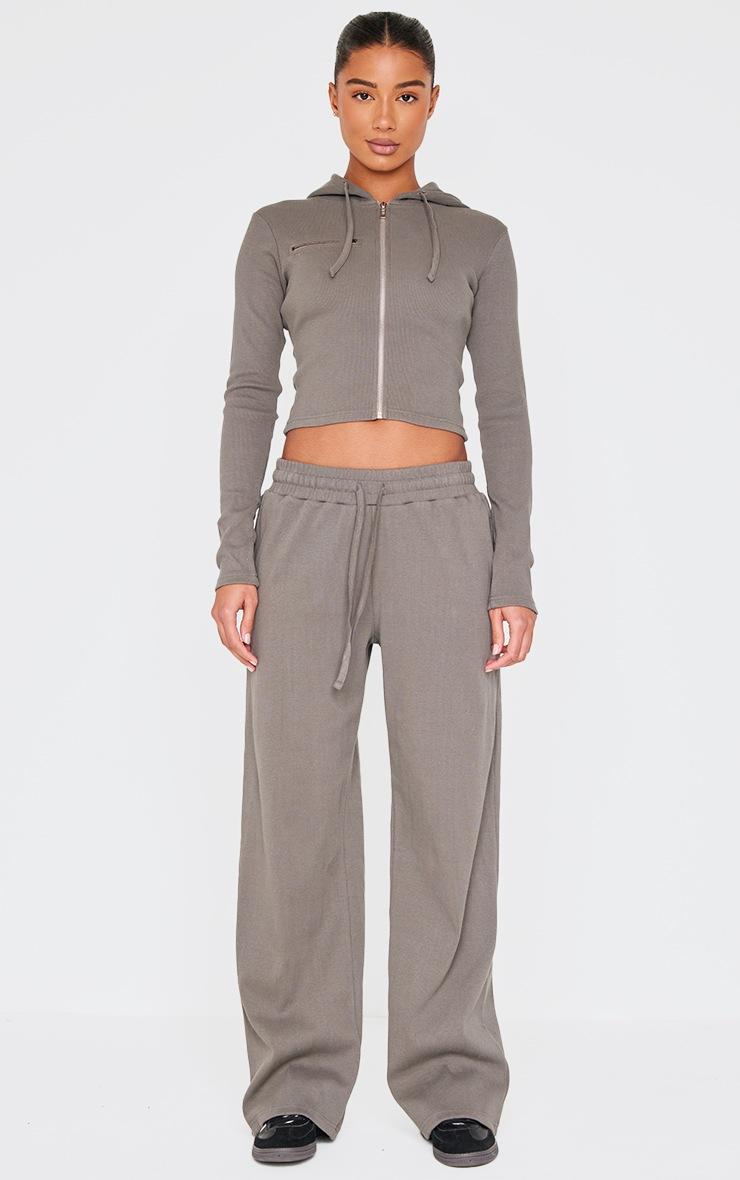 Pretty Little Thing Charcoal Zip Up Ribbed Track Top