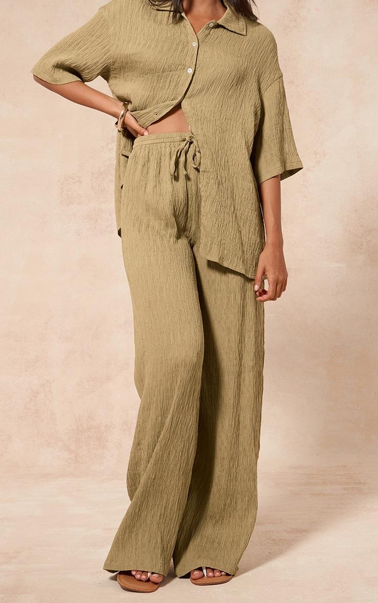 Pretty Little Thing Chartreuse Textured Woven Drawstring Wide Leg Pant