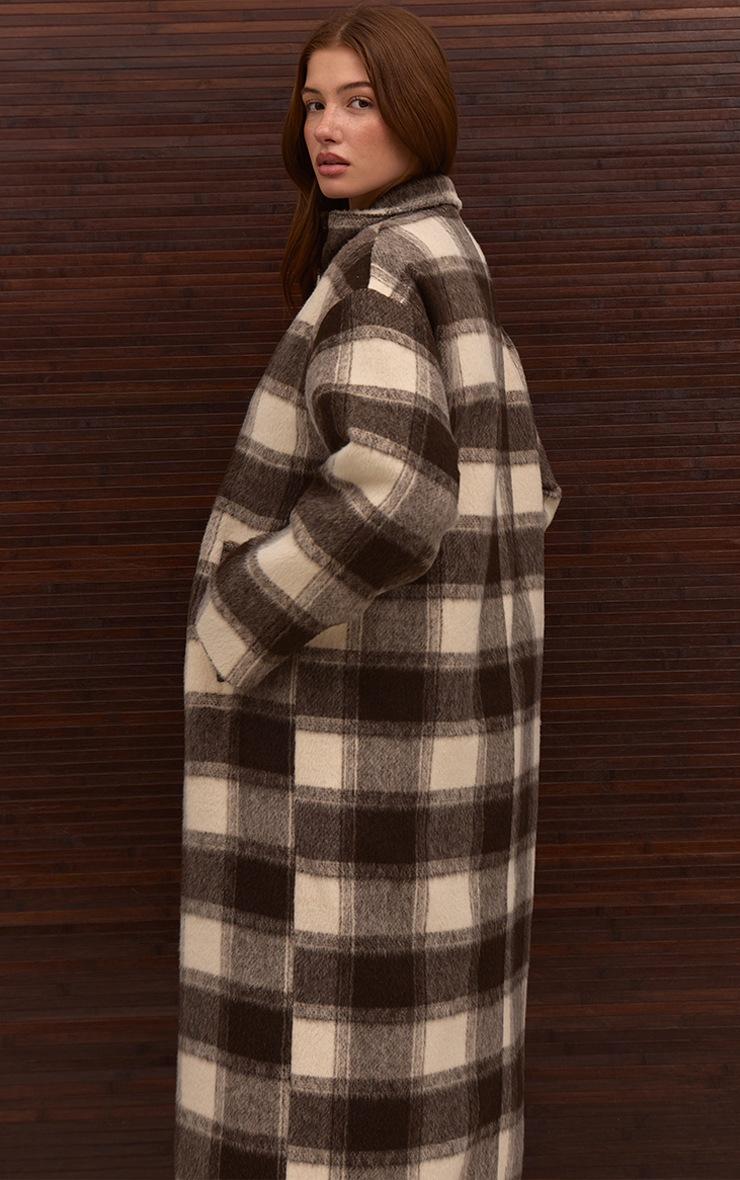 Pretty Little Thing Checked Funnel Neck Wool Look Maxi Coat