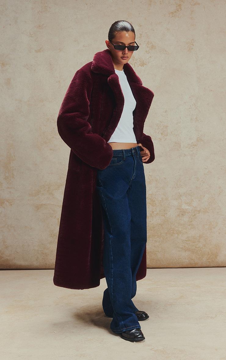 Pretty Little Thing Cherry Faux Fur Tie Waist Maxi Coat