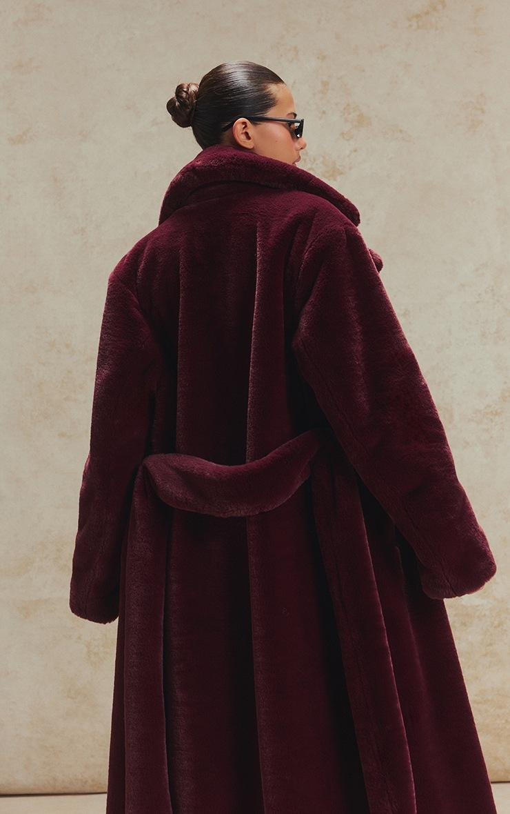 Pretty Little Thing Cherry Faux Fur Tie Waist Maxi Coat