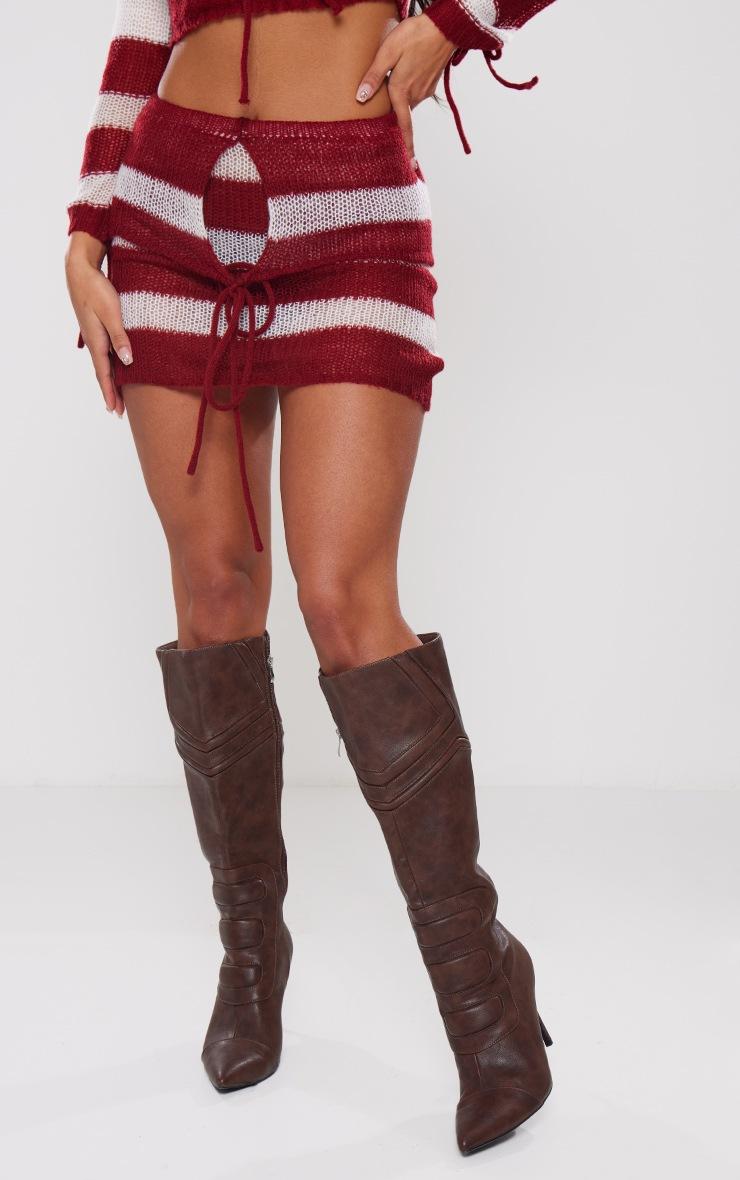 Pretty Little Thing Cherry Red Abstract Soft Knit Foldover Tie Detail Micro Mini Skirt