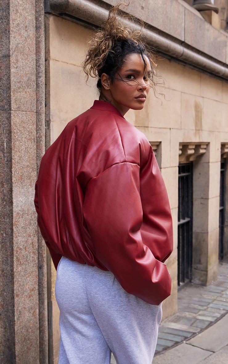 Pretty Little Thing Cherry Red Faux Leather Oversized Bomber Jacket