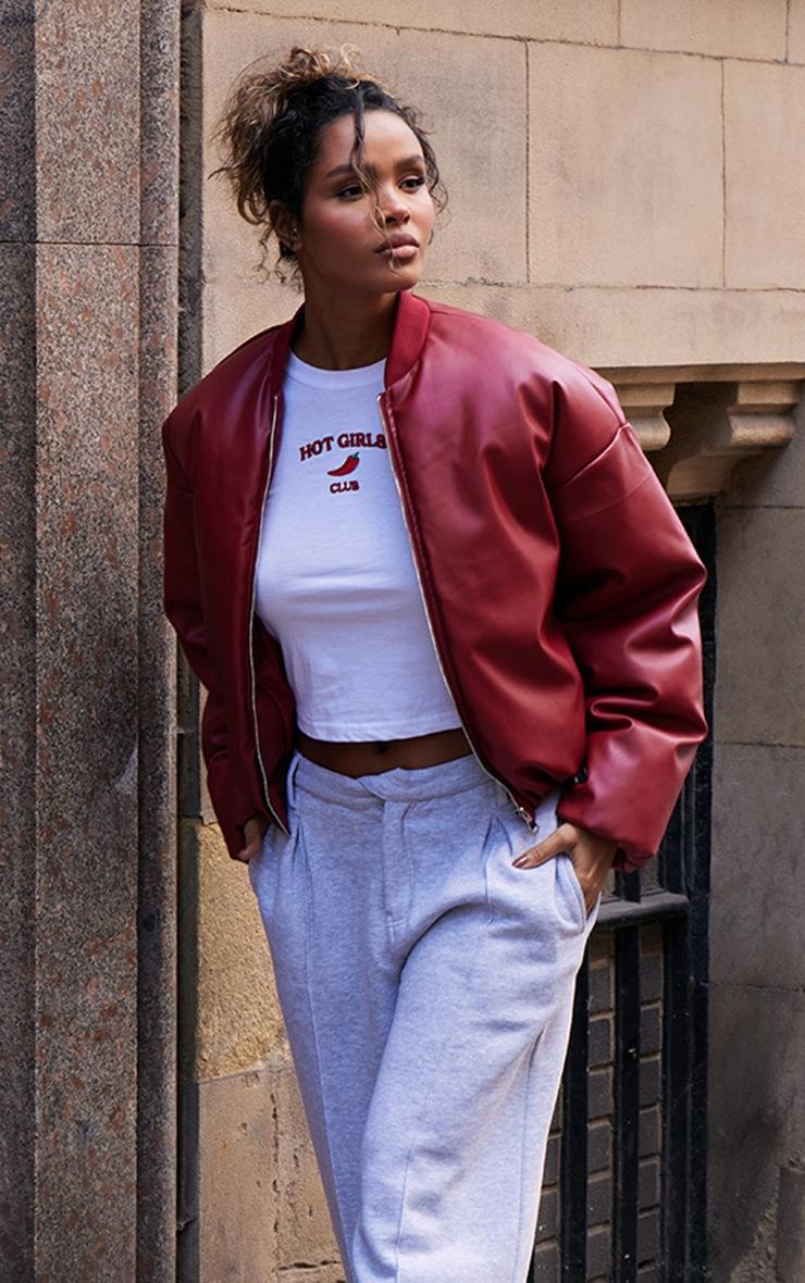 Pretty Little Thing Cherry Red Faux Leather Oversized Bomber Jacket