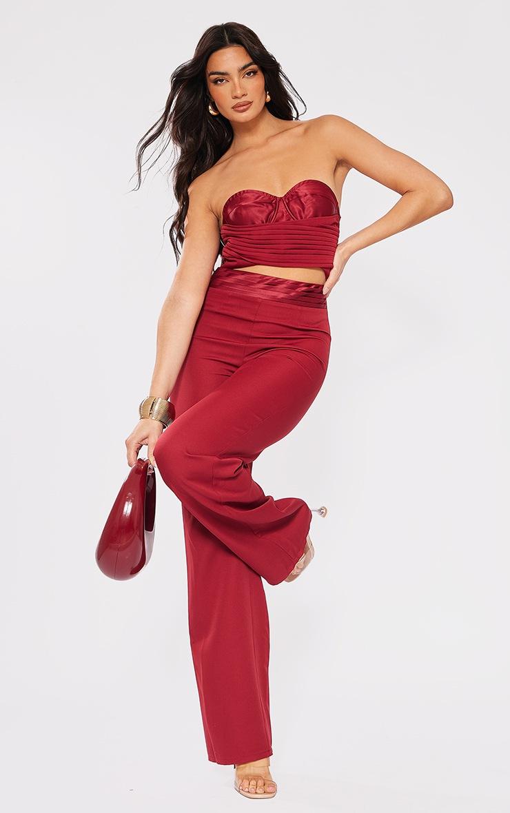 Pretty Little Thing Cherry Red Ruched Corset Cut Out Jumpsuit