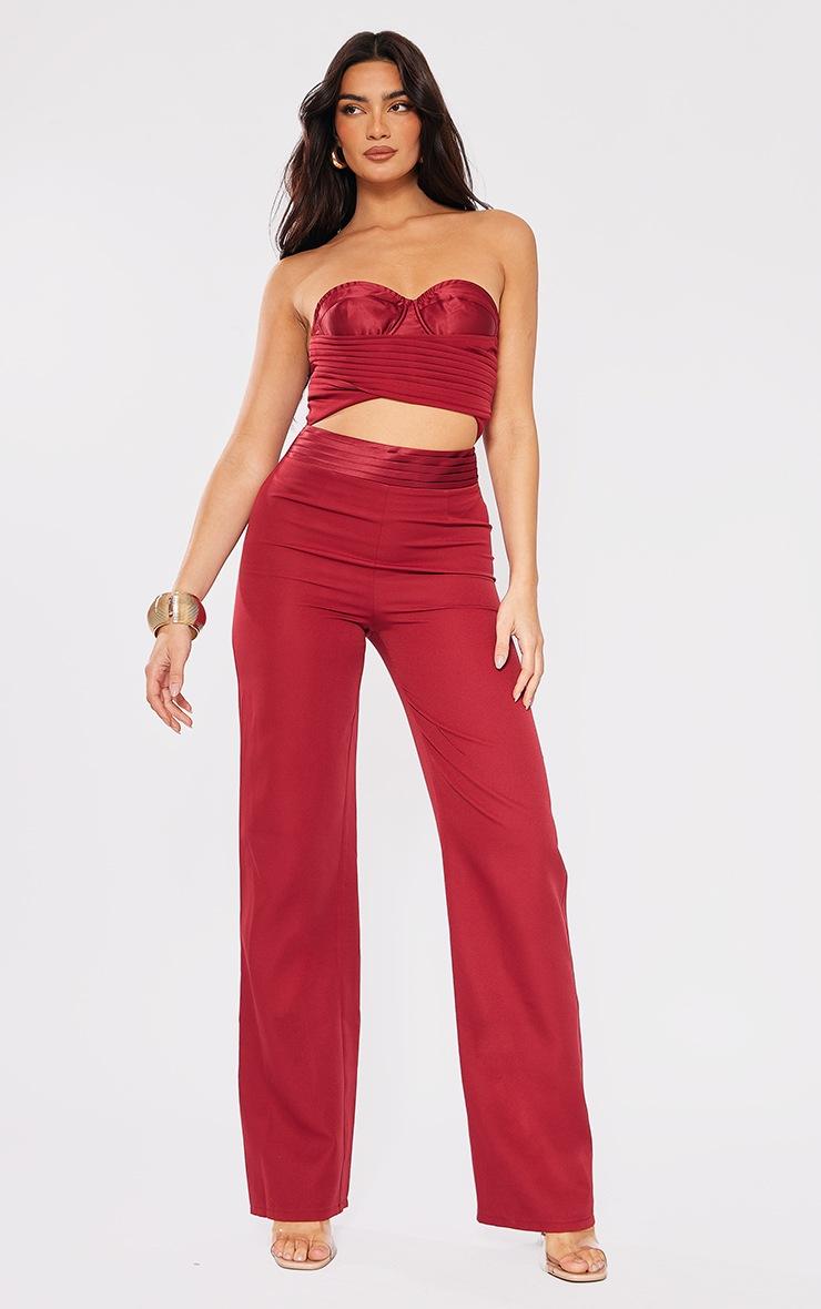 Pretty Little Thing Cherry Red Ruched Corset Cut Out Jumpsuit