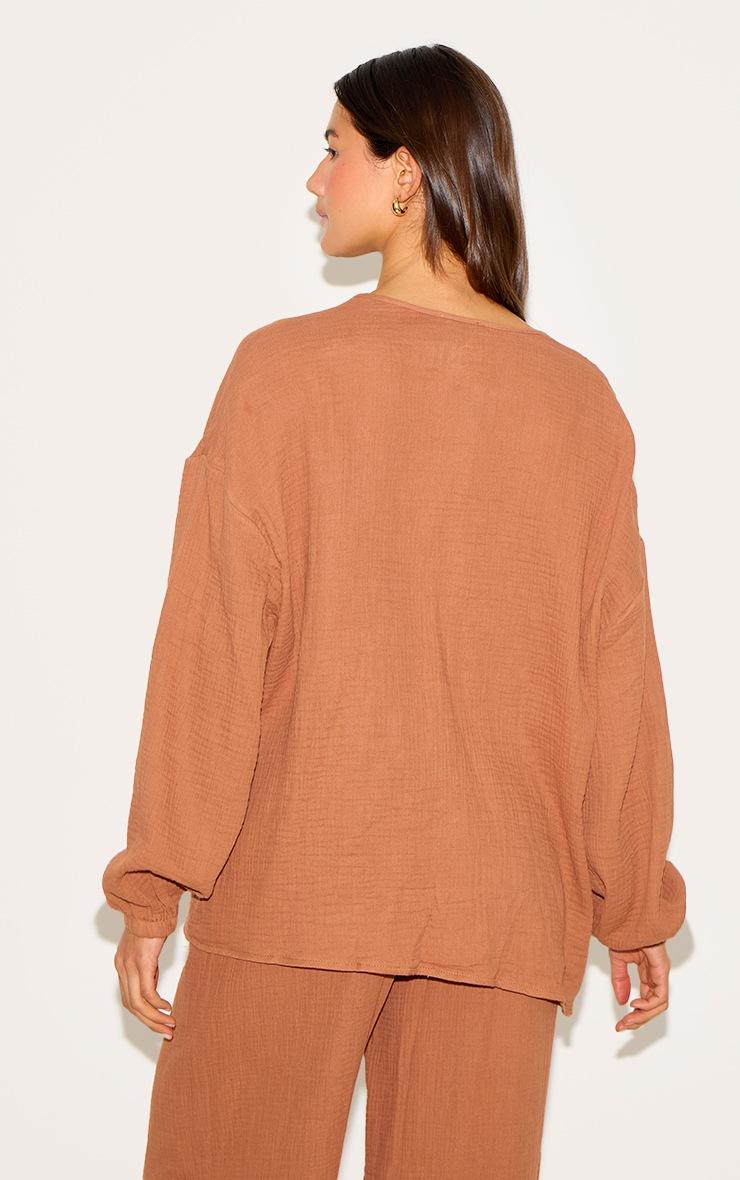 Pretty Little Thing Chesnut Cheesecloth Textured Tie Front Shirt