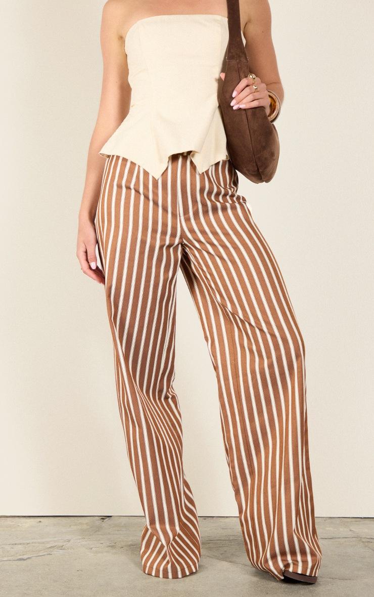 Pretty Little Thing Chestnut Cotton Striped Straight Leg Pants