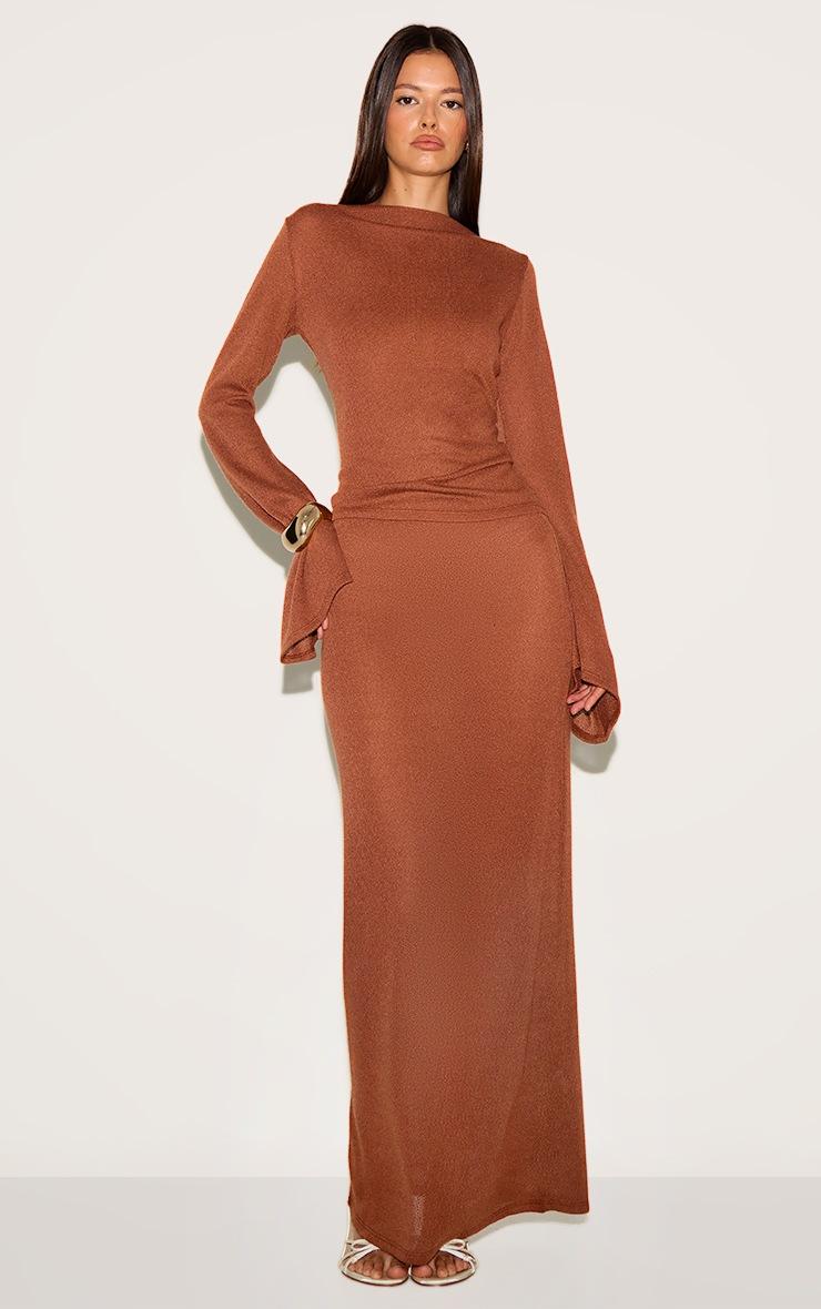 Pretty Little Thing Chestnut Textured Flute Sleeve Top