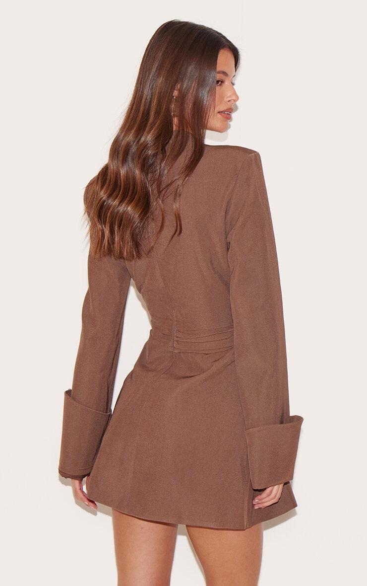 Pretty Little Thing Chestnut Woven V Neck Blazer Dress