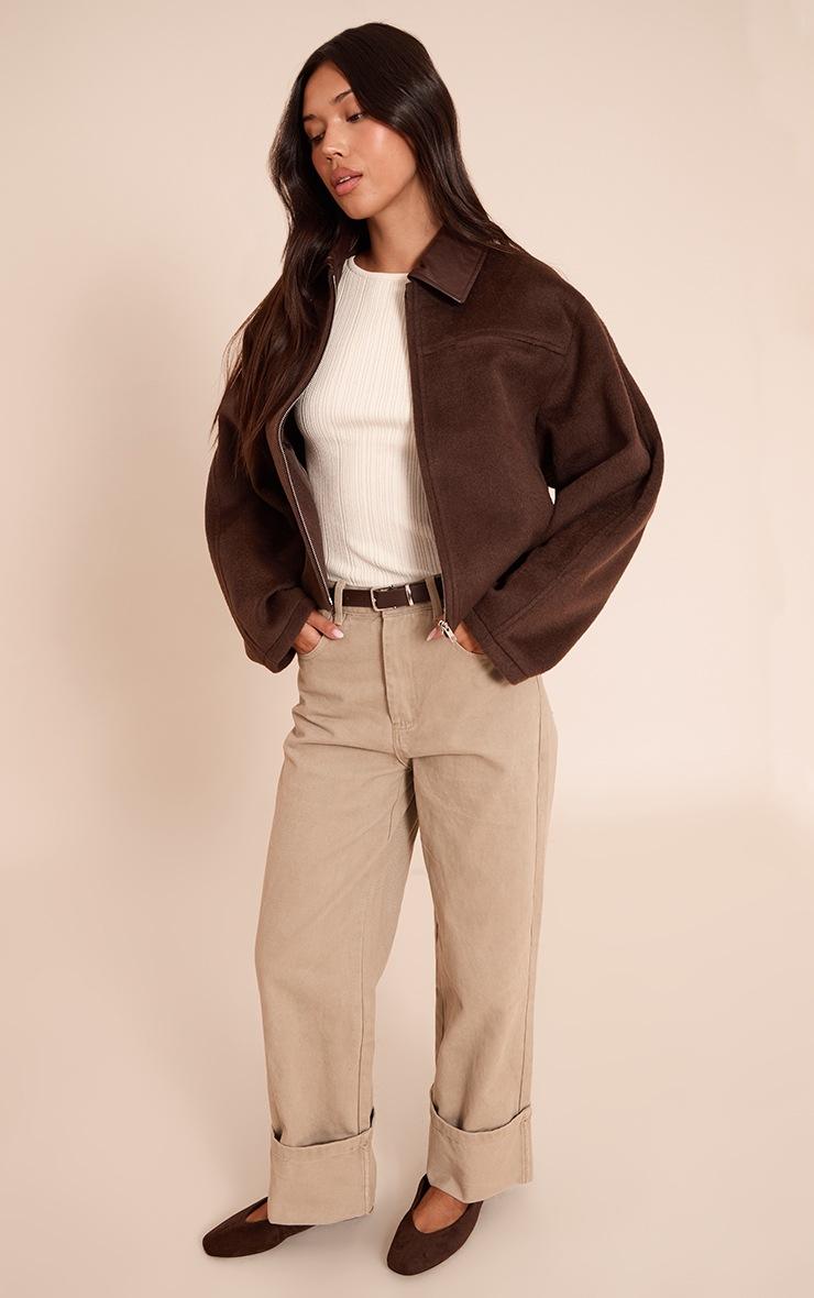 Pretty Little Thing Chocoalate PU Collar Zip Up Jacket