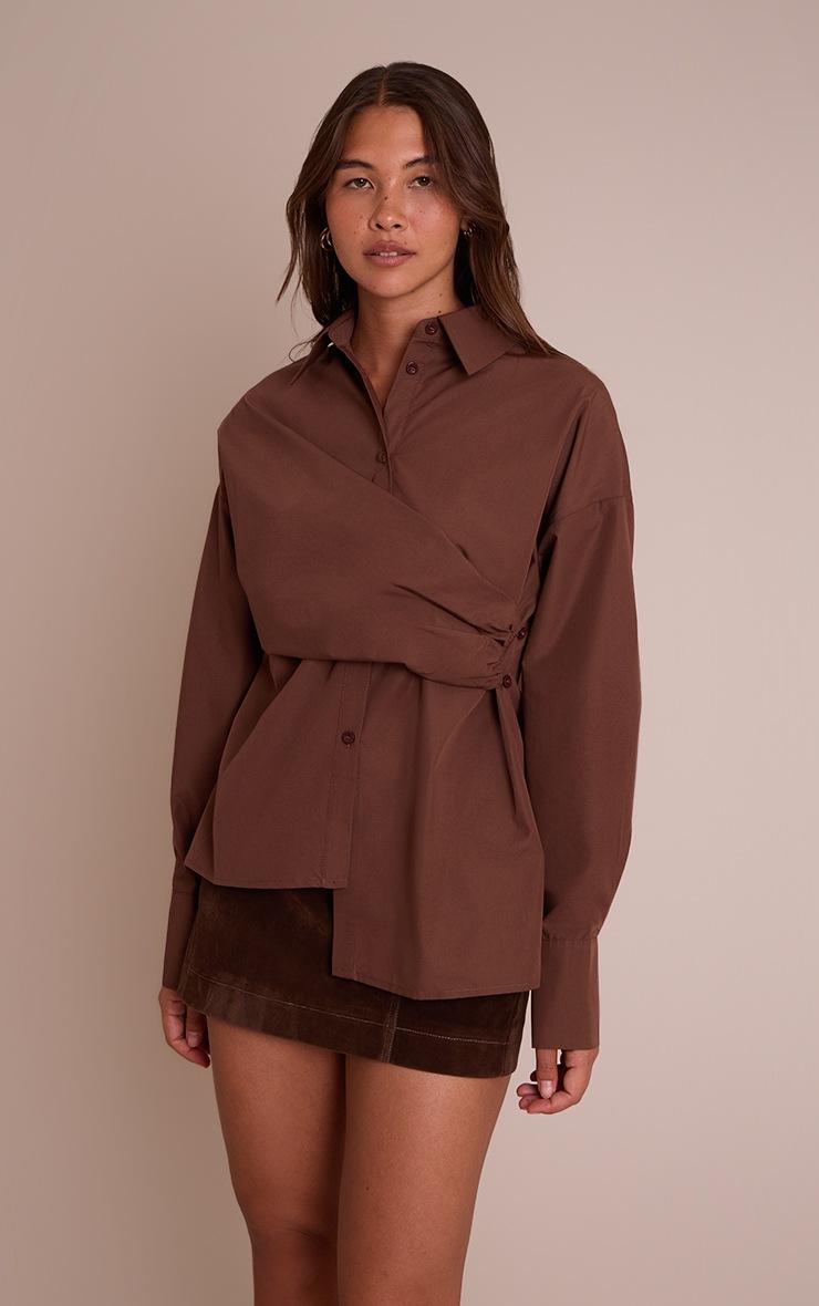 Pretty Little Thing Chocolate Asymmetric Drape Shirt