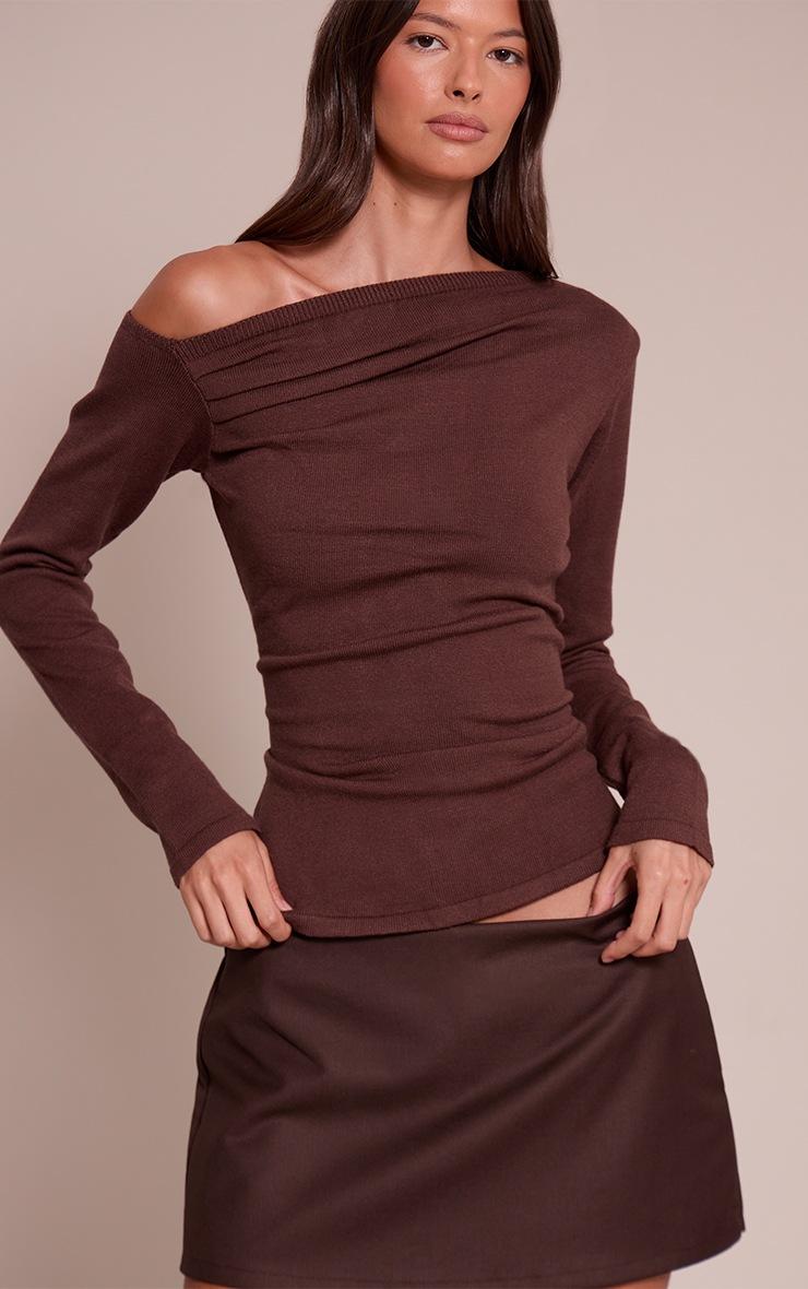 Pretty Little Thing Chocolate Asymmetric Knitted Top