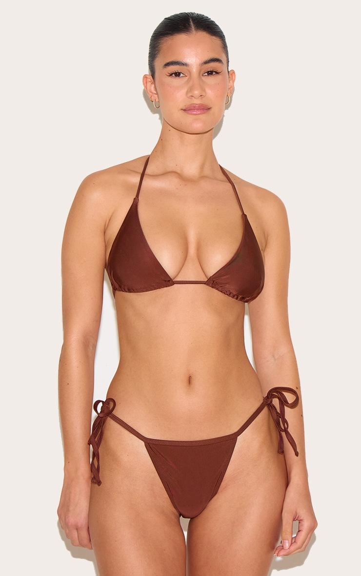 Pretty Little Thing Chocolate Basic Triangle And Tie Side Bikini Set