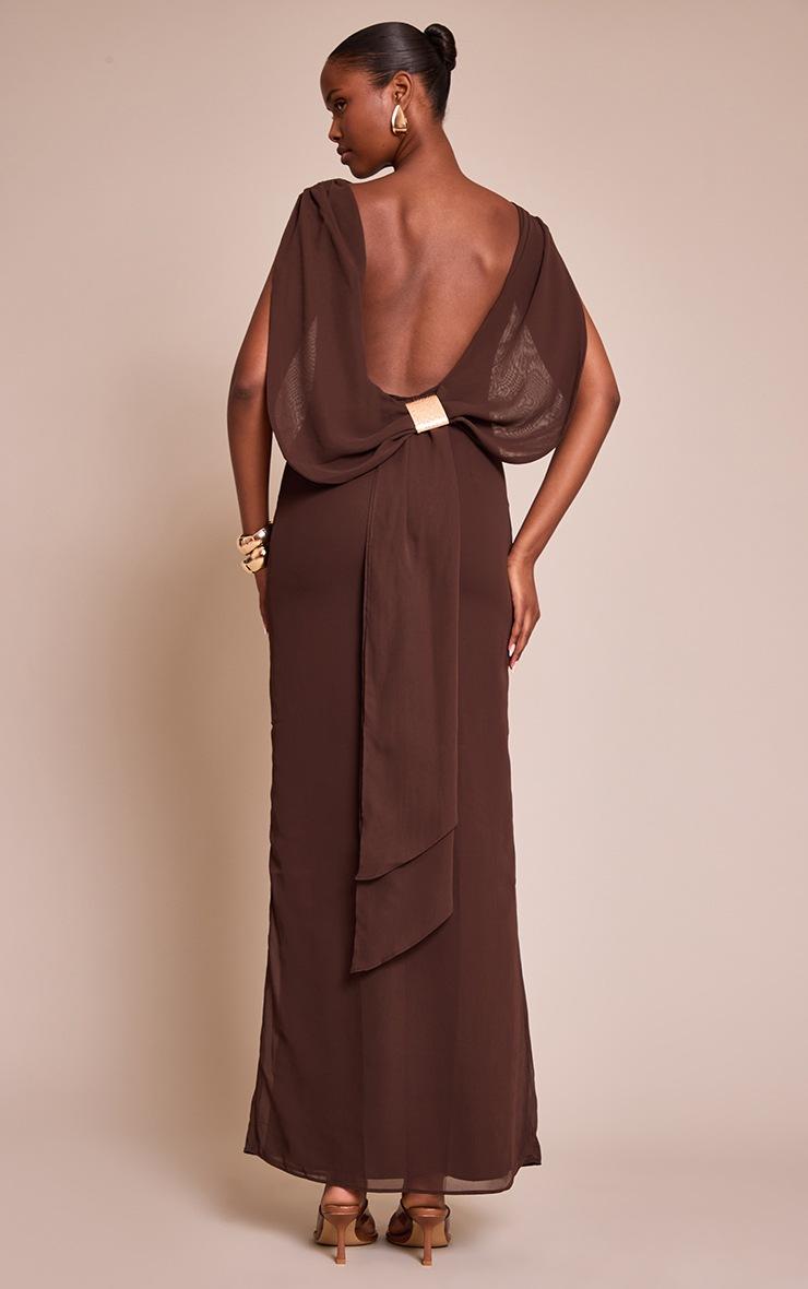 Pretty Little Thing Chocolate Boat Neck Back Cowl Trim Detail Maxi Dress