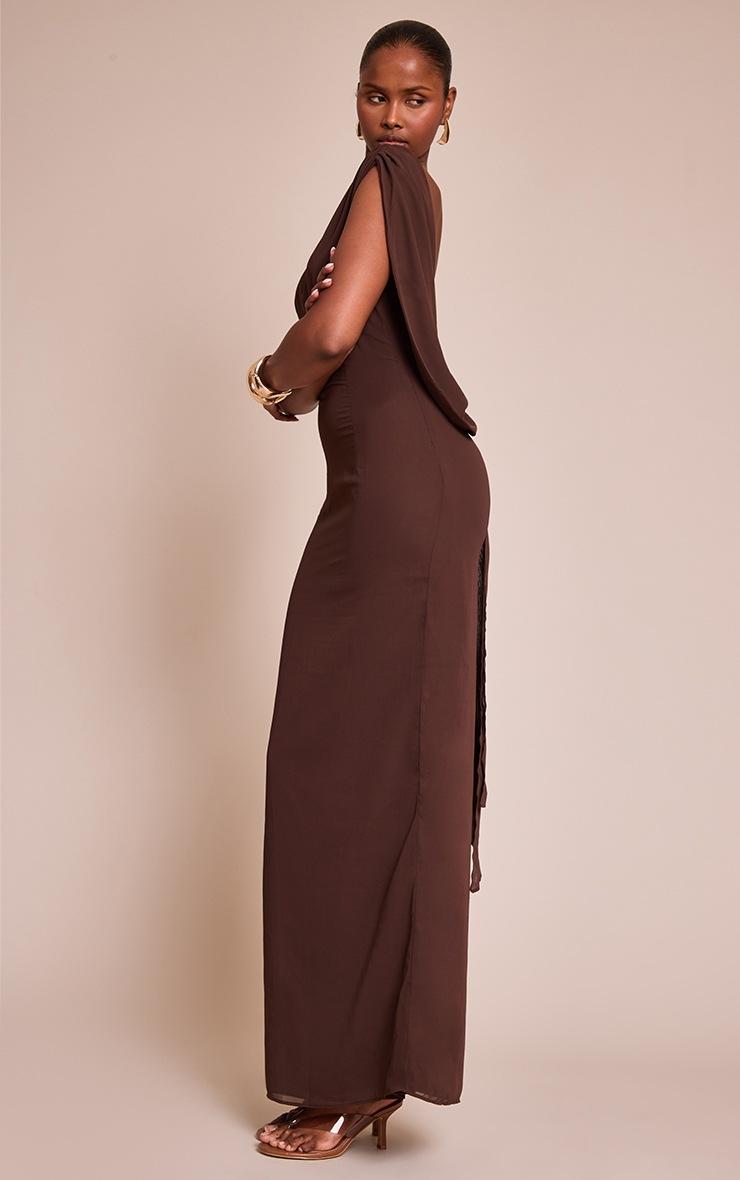Pretty Little Thing Chocolate Boat Neck Back Cowl Trim Detail Maxi Dress