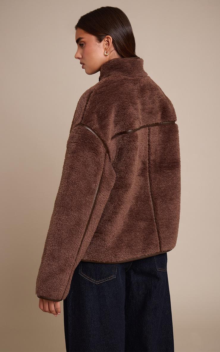 Pretty Little Thing Chocolate Borg Faux Leather Contrast Coat