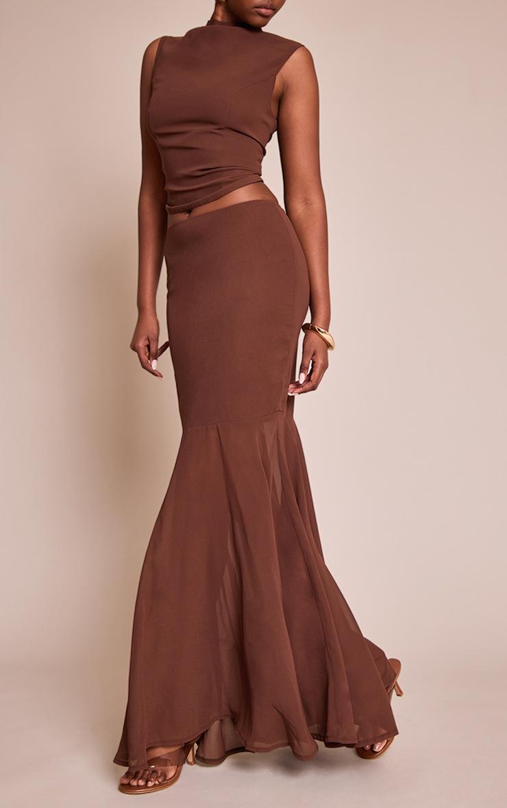 Pretty Little Thing Chocolate Brown Chiffon Fishtail Maxi Skirt