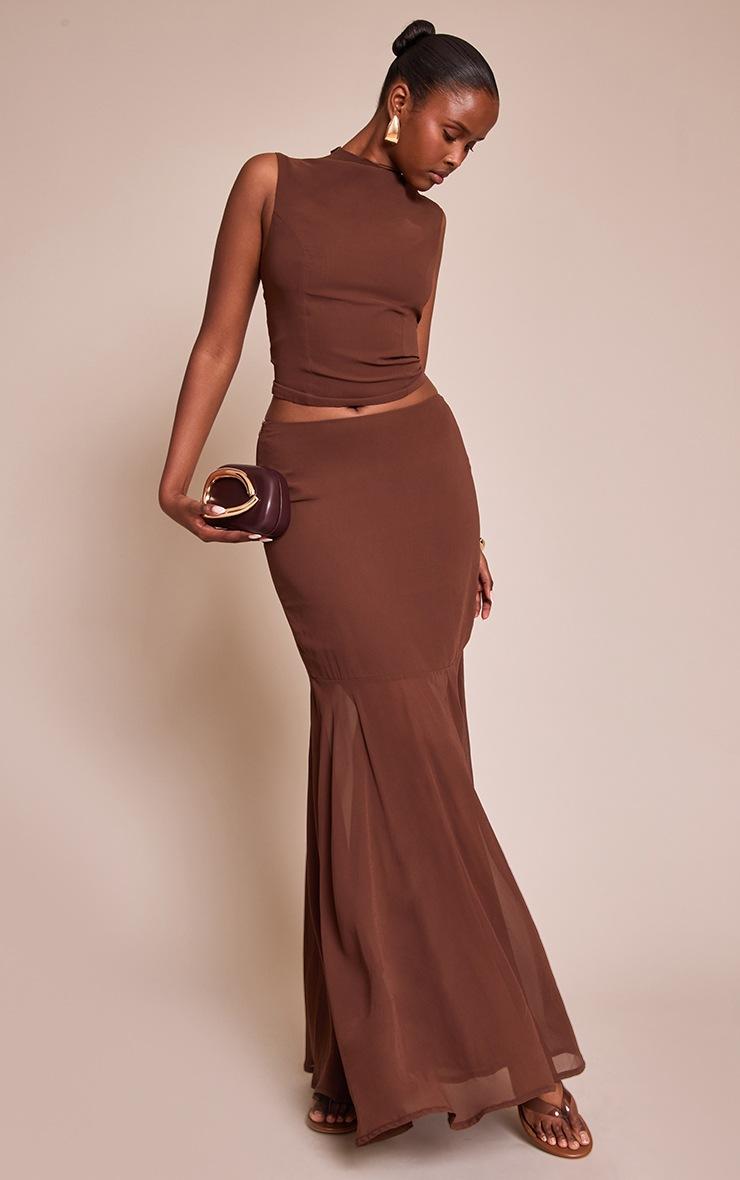 Pretty Little Thing Chocolate Brown Chiffon Fishtail Maxi Skirt