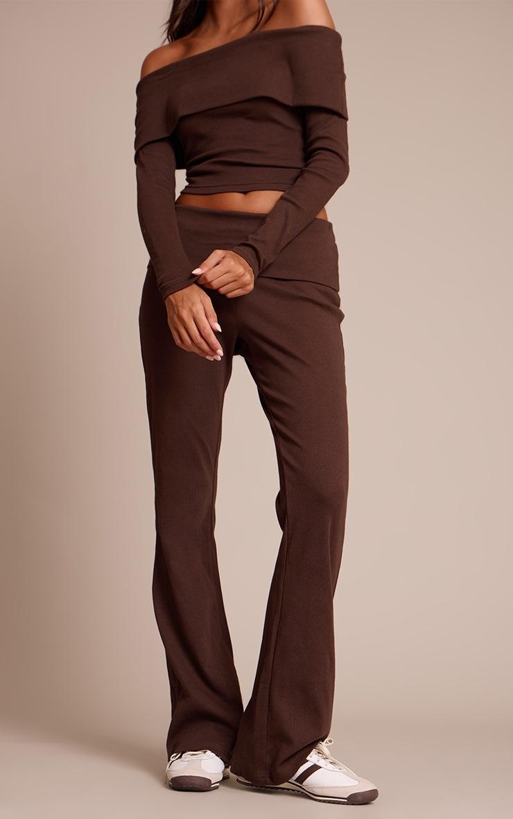 Pretty Little Thing Chocolate Brown Fold Over Straight Leg Pant