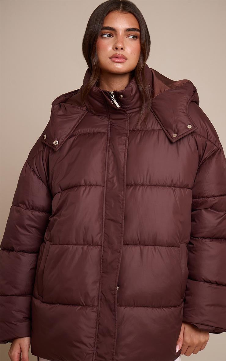 Pretty Little Thing Chocolate Brown Oversized Hooded Puffer Jacket