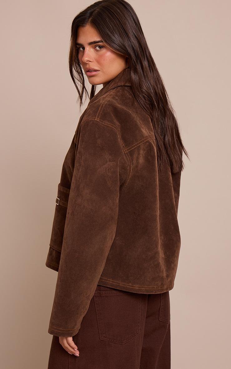 Pretty Little Thing Chocolate Brown Pocket Detail Faux Suede Jacket