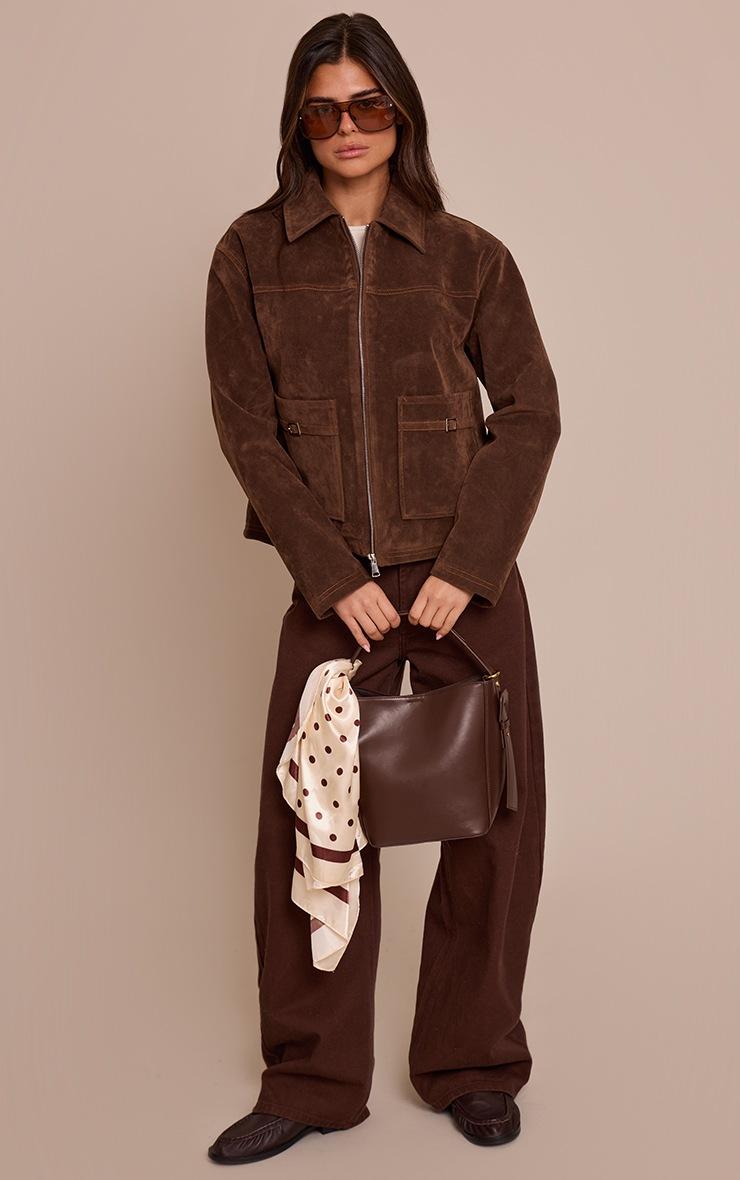Pretty Little Thing Chocolate Brown Pocket Detail Faux Suede Jacket