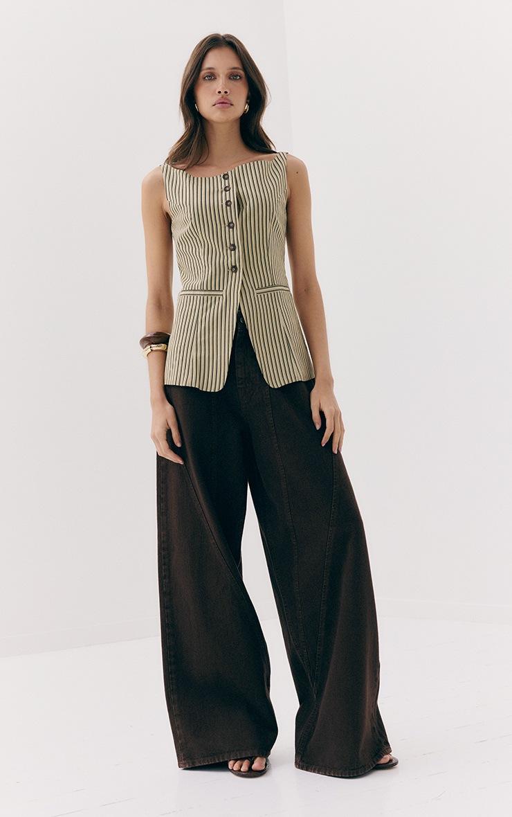 Pretty Little Thing Chocolate Brown Seam Detail Wide Leg Jean