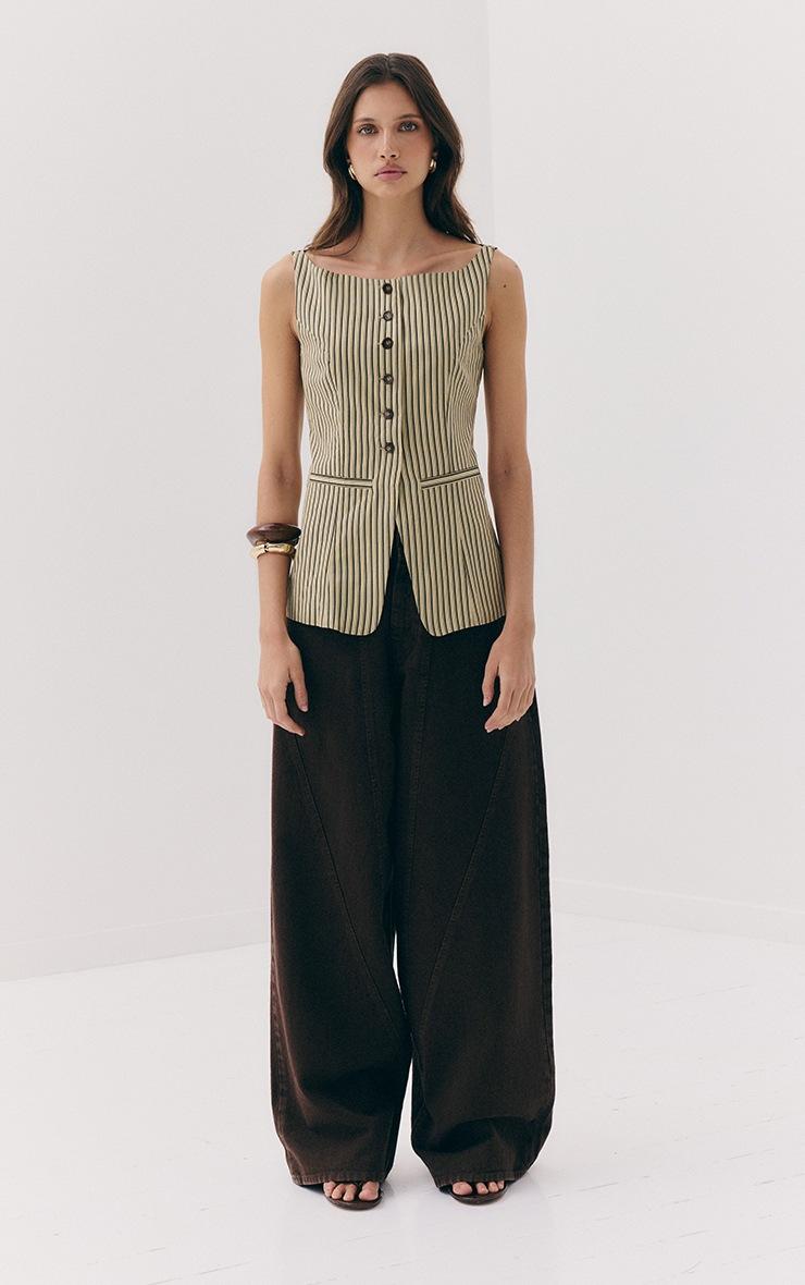 Pretty Little Thing Chocolate Brown Seam Detail Wide Leg Jean