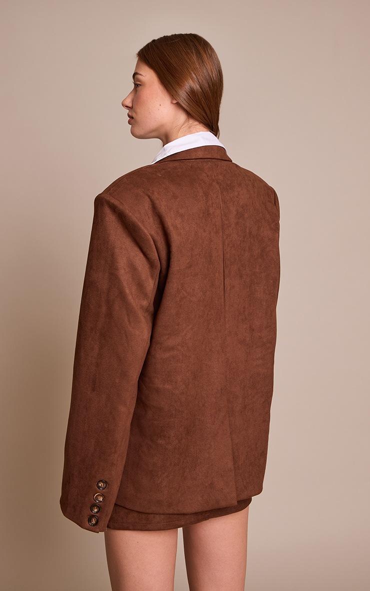 Pretty Little Thing Chocolate Brown Suede Oversized Dad Blazer