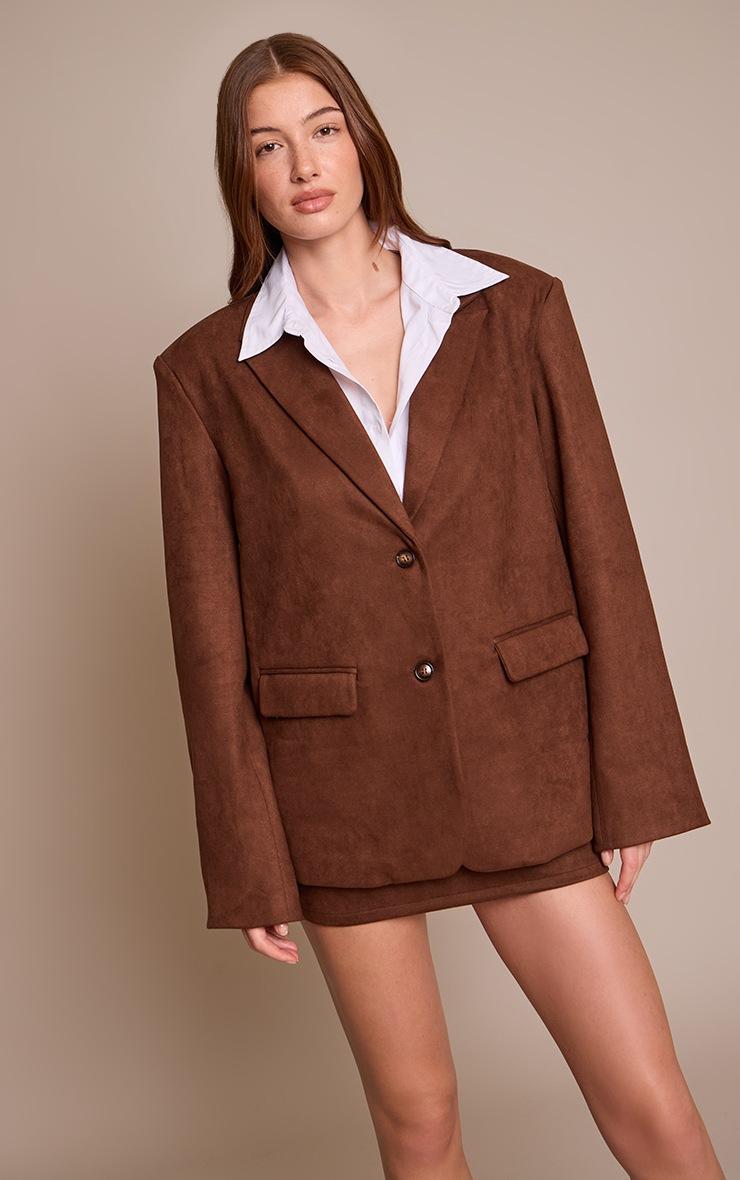 Pretty Little Thing Chocolate Brown Suede Oversized Dad Blazer