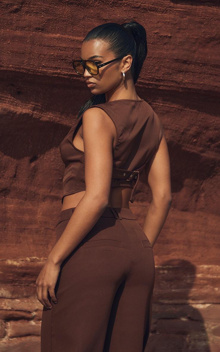 Pretty Little Thing Chocolate Brown Woven Belted Back Detail Suit Vest Top