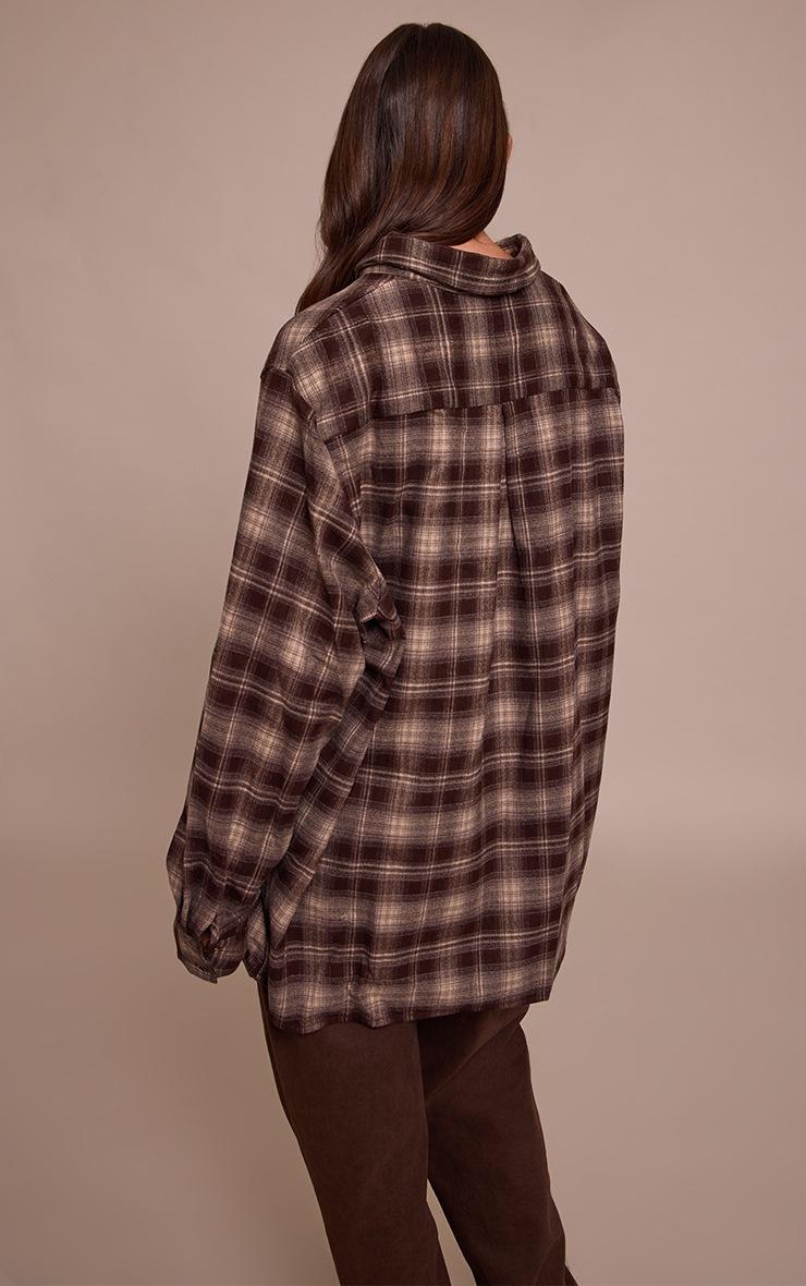 Pretty Little Thing Chocolate Brushed Check Oversized Shirt