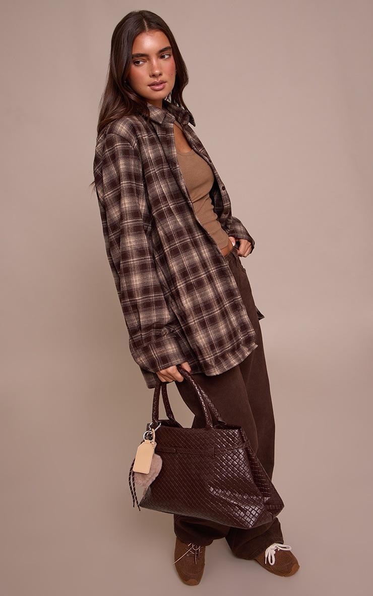 Pretty Little Thing Chocolate Brushed Check Oversized Shirt