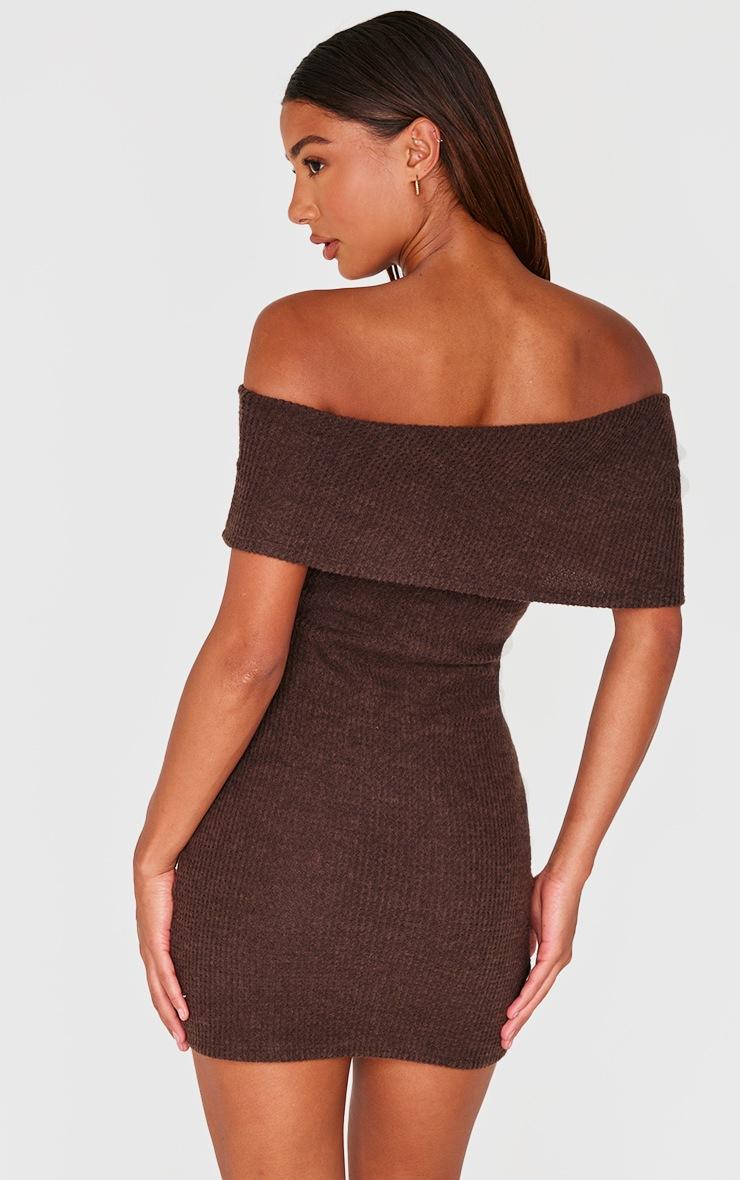 Pretty Little Thing Chocolate Brushed Rib Asymmetric Bodycon Dress