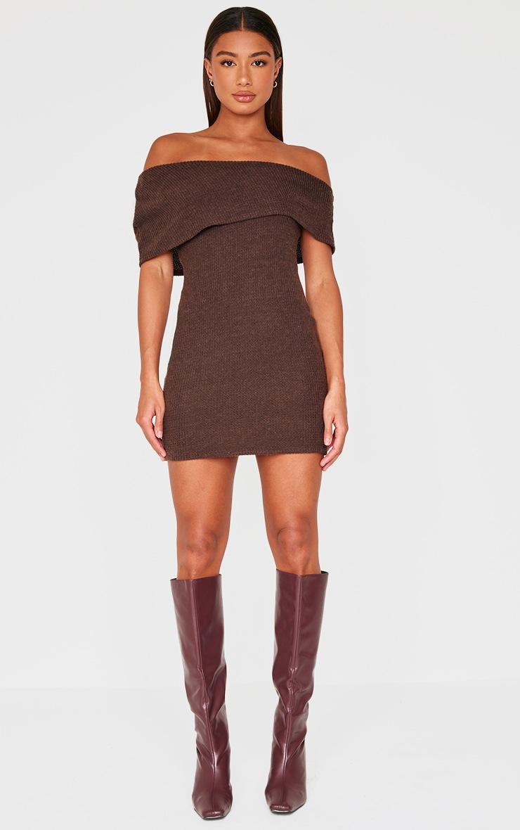 Pretty Little Thing Chocolate Brushed Rib Asymmetric Bodycon Dress