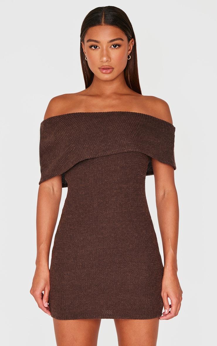 Pretty Little Thing Chocolate Brushed Rib Asymmetric Bodycon Dress
