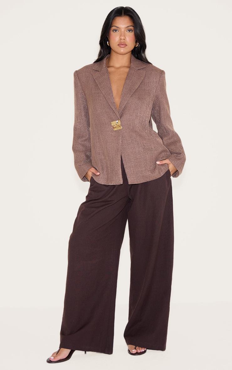 Pretty Little Thing Chocolate Button Detail Linen Look Boxy Blazer