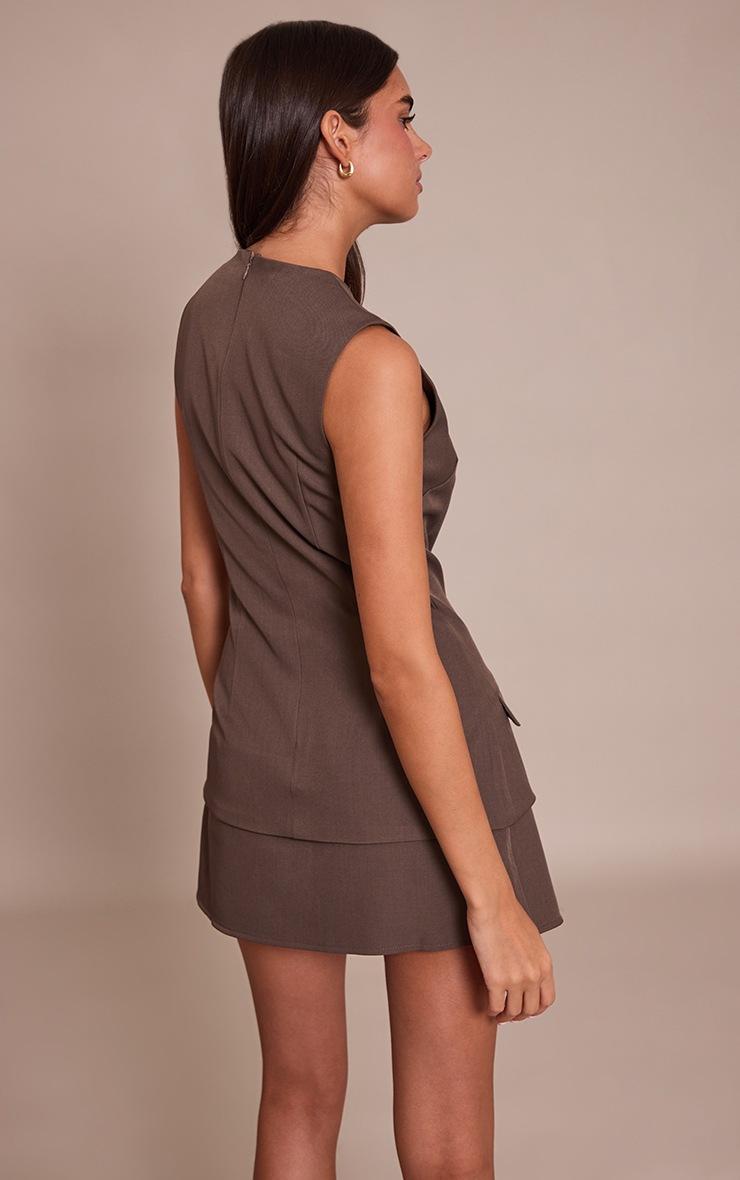 Pretty Little Thing Chocolate Button Down Detail Asymmetric Hem Shift Dress