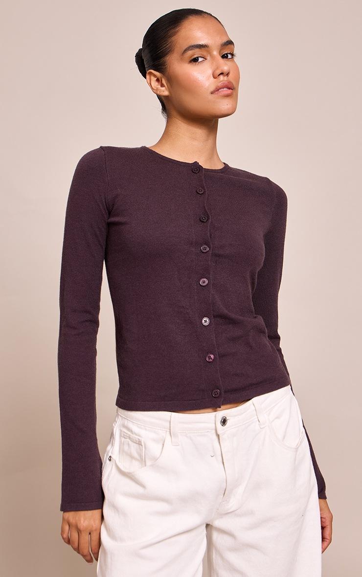 Pretty Little Thing Chocolate Button Through Fine Knit Cardigan