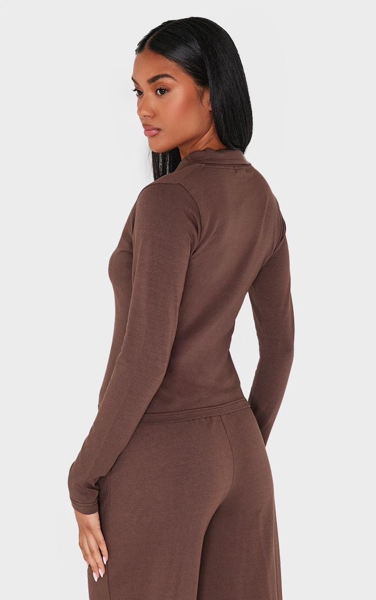 Pretty Little Thing Chocolate Button Up Jersey Fitted Top