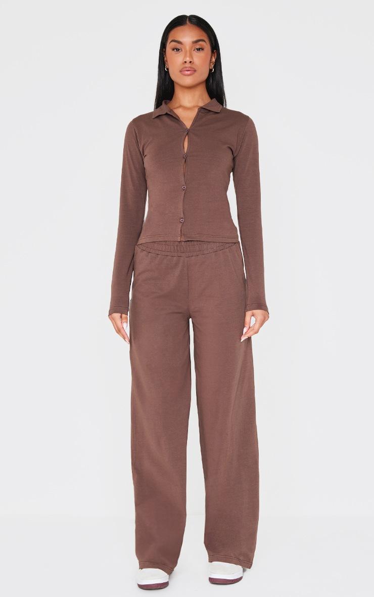 Pretty Little Thing Chocolate Button Up Jersey Fitted Top