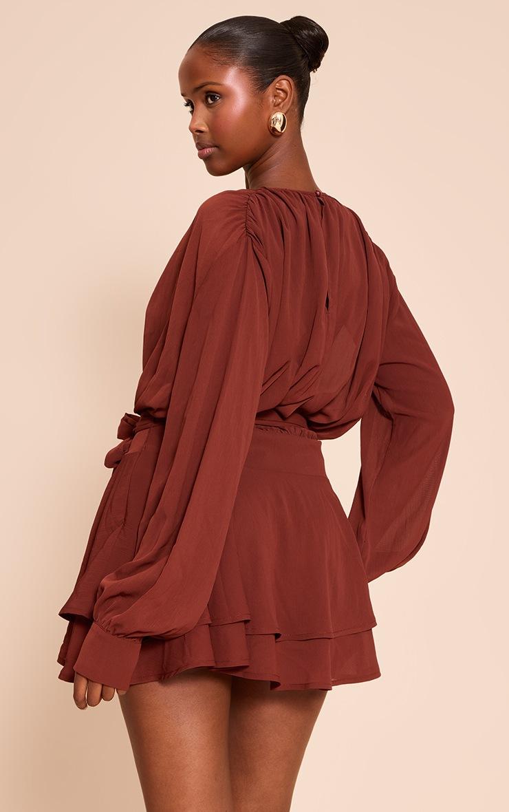 Pretty Little Thing Chocolate Chiffon Belt Wrap Mini Shift Dress